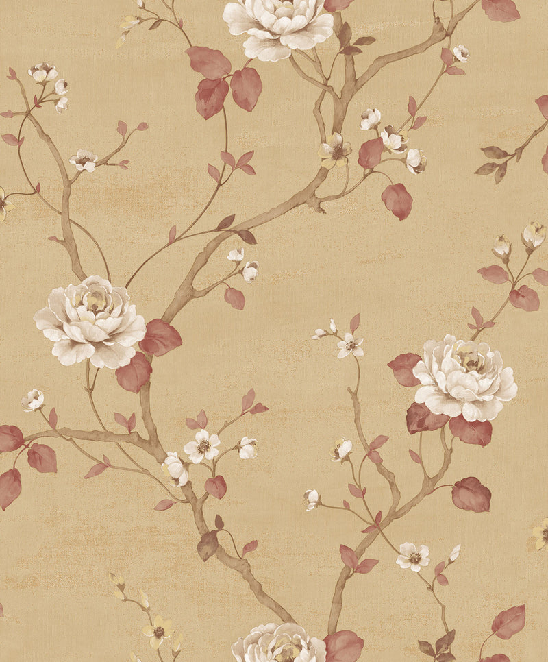 Shop Sample Large Floral Tan/Red Wallpaper from the Palazzo Collection ...