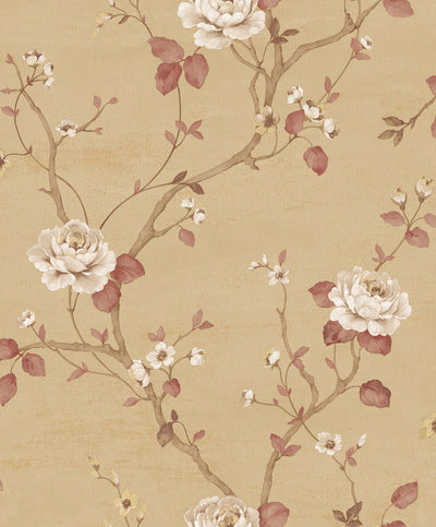 product image of Large Floral Tan/Red Wallpaper from the Palazzo Collection by Galerie Wallcoverings 549