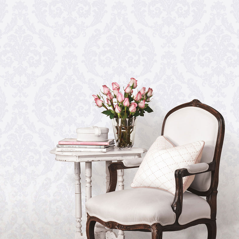 media image for Traditional Damask White Wallpaper from the Palazzo Collection by Galerie Wallcoverings 250