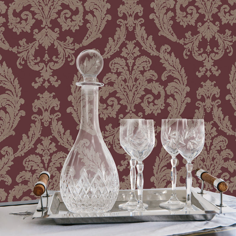 media image for Traditional Damask Maroon Wallpaper from the Palazzo Collection by Galerie Wallcoverings 290