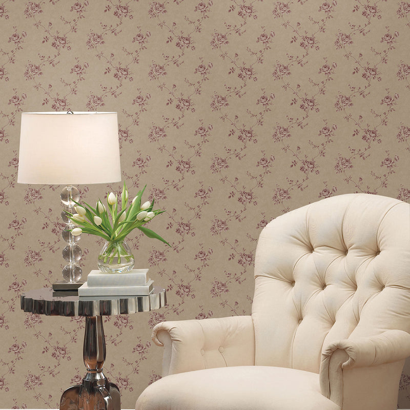 media image for Rose Trail Tan/Maroon Wallpaper from the Palazzo Collection by Galerie Wallcoverings 260