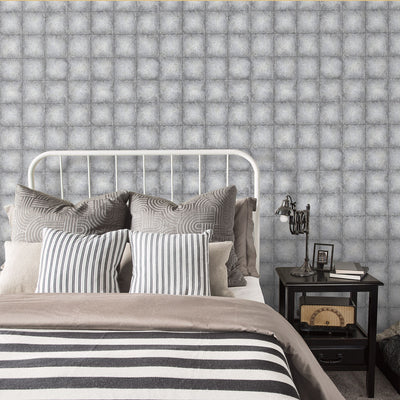 product image for Metallic Tile Wallpaper in Silver/Charcoal from the Ambiance Collection by Galerie Wallcoverings 24