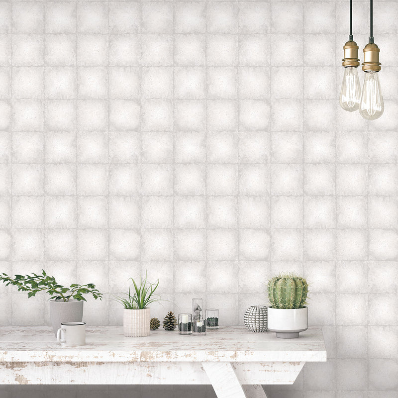 media image for Metallic Tile Wallpaper in Off-White/Grey from the Ambiance Collection by Galerie Wallcoverings 228