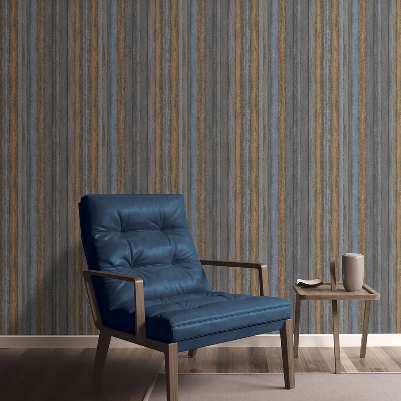 media image for Nomed Stripe Wallpaper in Brown/Navy from the Ambiance Collection by Galerie Wallcoverings 298