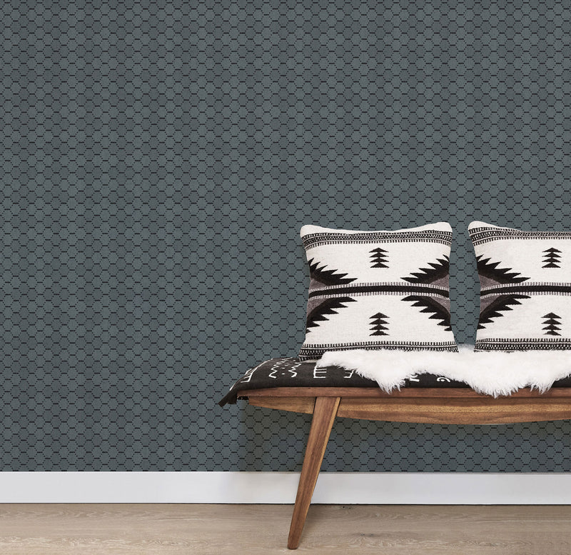 media image for Boho Beehive Wallpaper in Dark Teal, Black from the Bazaar Collection by Galerie Wallcoverings 217