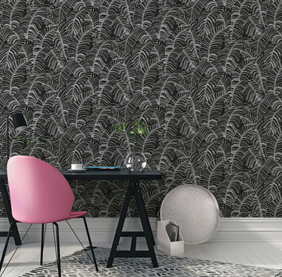 product image for Broadleaf Wallpaper in Black and White from the Bazaar Collection by Galerie Wallcoverings 20