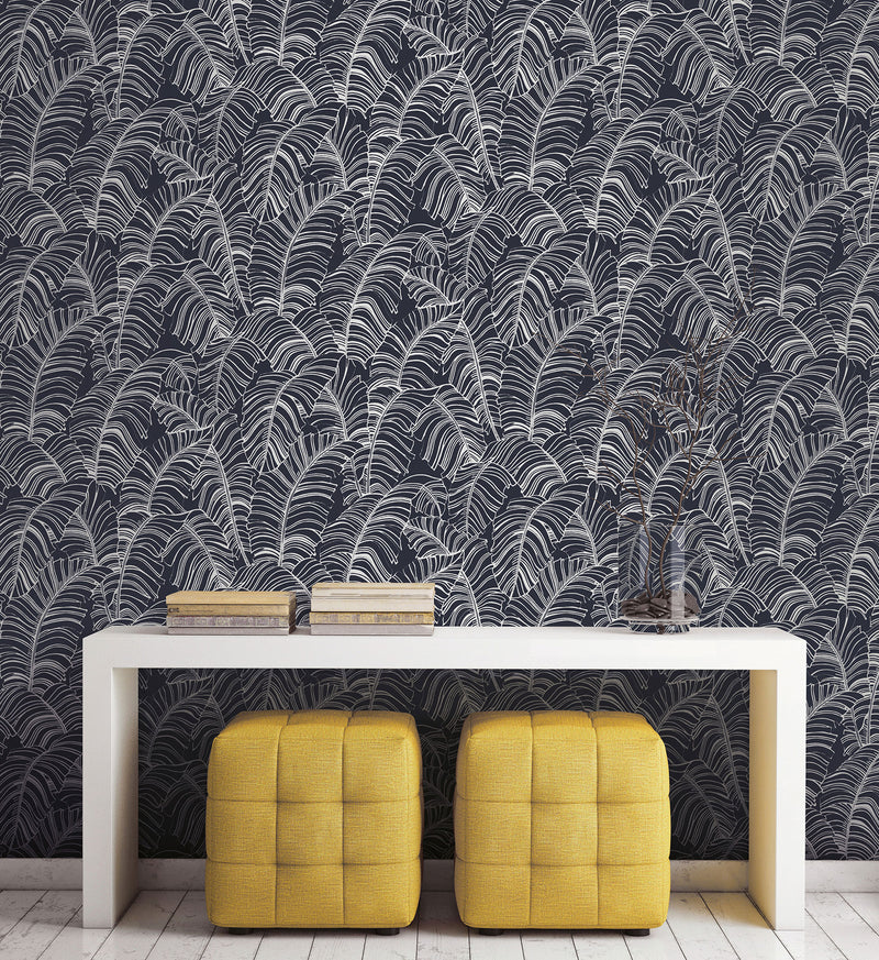 media image for Broadleaf Wallpaper in Navy from the Bazaar Collection by Galerie Wallcoverings 219