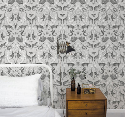 product image for Menagerie Wallpaper in Grey Hopsack, Black from the Bazaar Collection by Galerie Wallcoverings 52