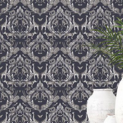 product image for Menagerie Wallpaper in Navy from the Bazaar Collection by Galerie Wallcoverings 52