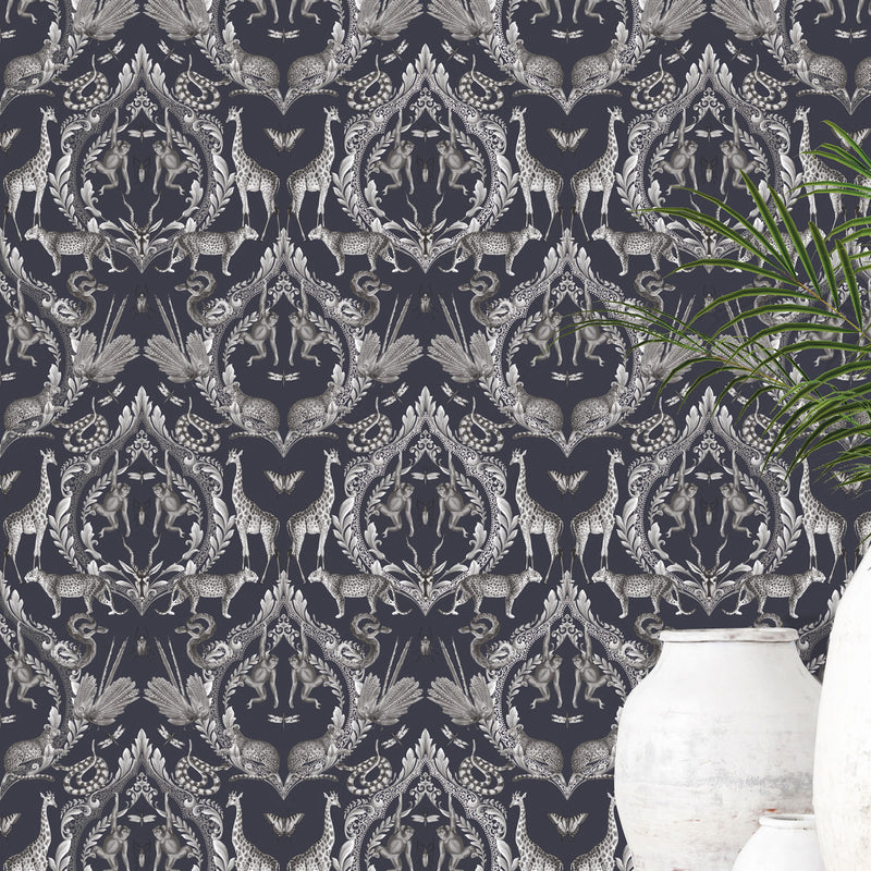 Shop Menagerie Wallpaper in Navy from the Bazaar Collection | Burke Decor