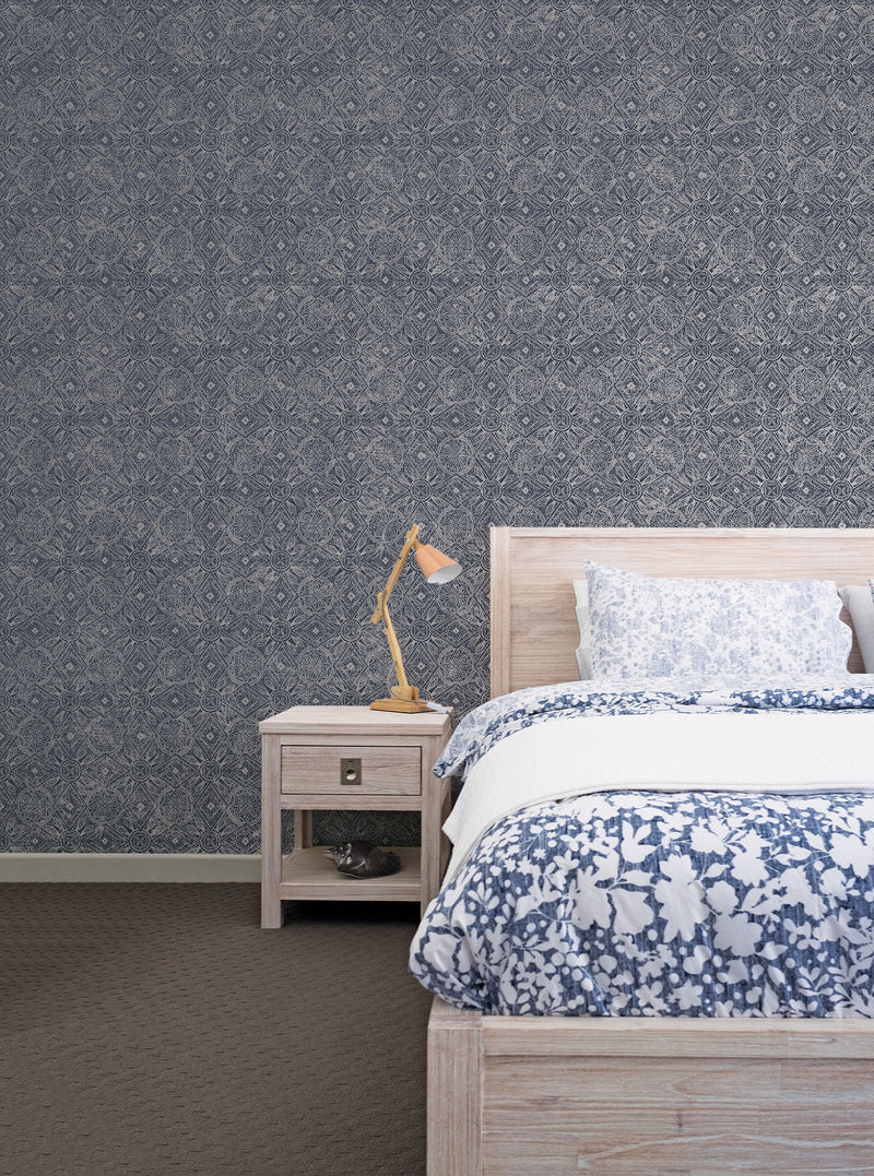 media image for Moroccan Paisley Wallpaper in Navy from the Bazaar Collection by Galerie Wallcoverings 298