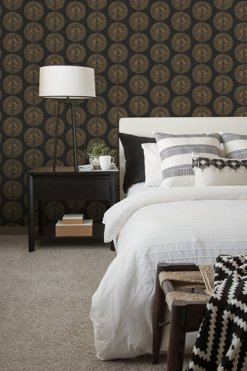 media image for Soleil Wallpaper in Black, Metallic Gold from the Bazaar Collection by Galerie Wallcoverings 298