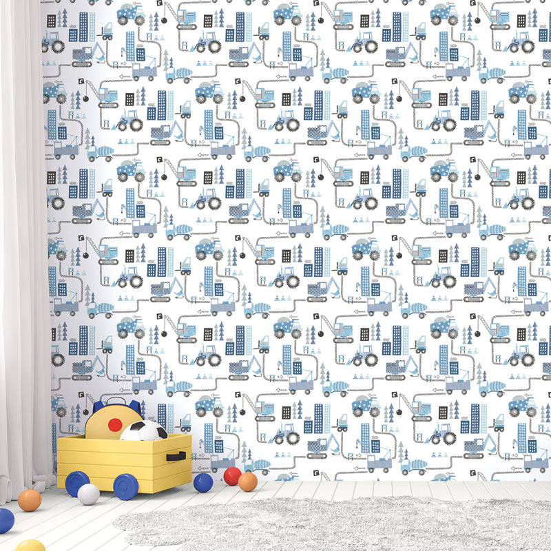 media image for Construction Blue Wallpaper from the Tiny Tots 2 Collection by Galerie Wallcoverings 276