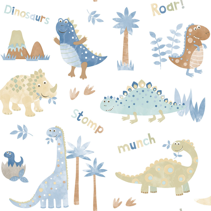 media image for Dinosaurs Blue/Beige Wallpaper from the Tiny Tots 2 Collection by Galerie Wallcoverings 234