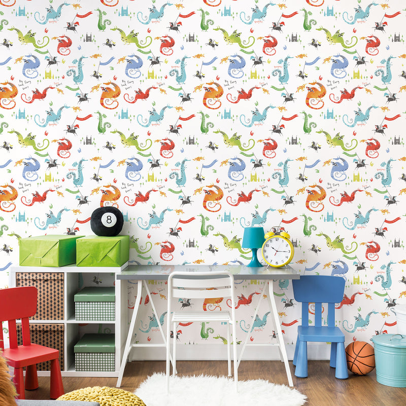 media image for Dragons Bright Wallpaper from the Tiny Tots 2 Collection by Galerie Wallcoverings 219