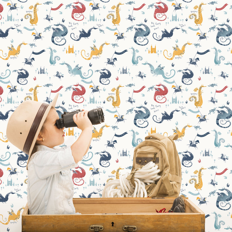 media image for Dragons Blue Multi Wallpaper from the Tiny Tots 2 Collection by Galerie Wallcoverings 255