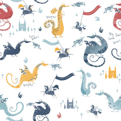 product image of Dragons Blue Multi Wallpaper from the Tiny Tots 2 Collection by Galerie Wallcoverings 521