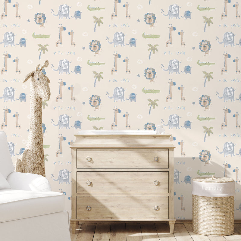 media image for Jungle Friends Safari Green Wallpaper from the Tiny Tots 2 Collection by Galerie Wallcoverings 211