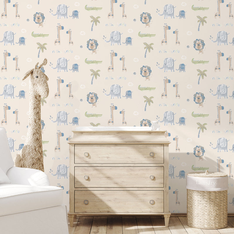 media image for Jungle Friends Safari Green Wallpaper from the Tiny Tots 2 Collection by Galerie Wallcoverings 270