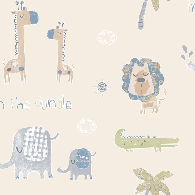 media image for Jungle Friends Safari Green Wallpaper from the Tiny Tots 2 Collection by Galerie Wallcoverings 259