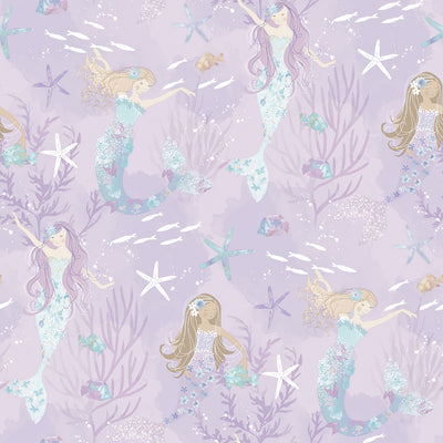 product image of Mermaids Purple/Glitter Wallpaper from the Tiny Tots 2 Collection by Galerie Wallcoverings 558