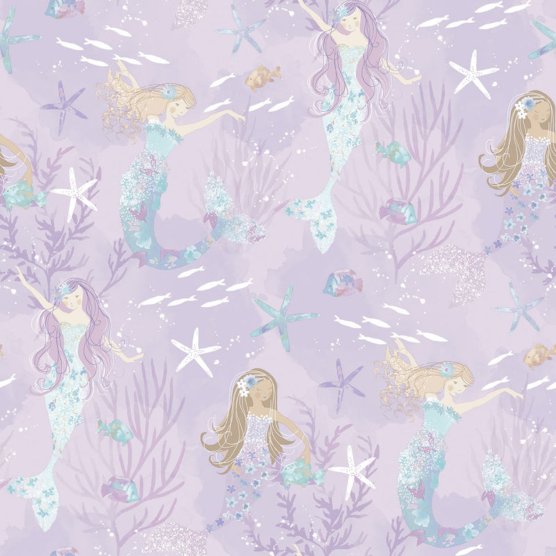 media image for Mermaids Purple/Glitter Wallpaper from the Tiny Tots 2 Collection by Galerie Wallcoverings 261