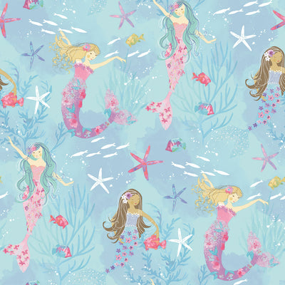 product image of Mermaids Turquoise/Glitter Wallpaper from the Tiny Tots 2 Collection by Galerie Wallcoverings 511