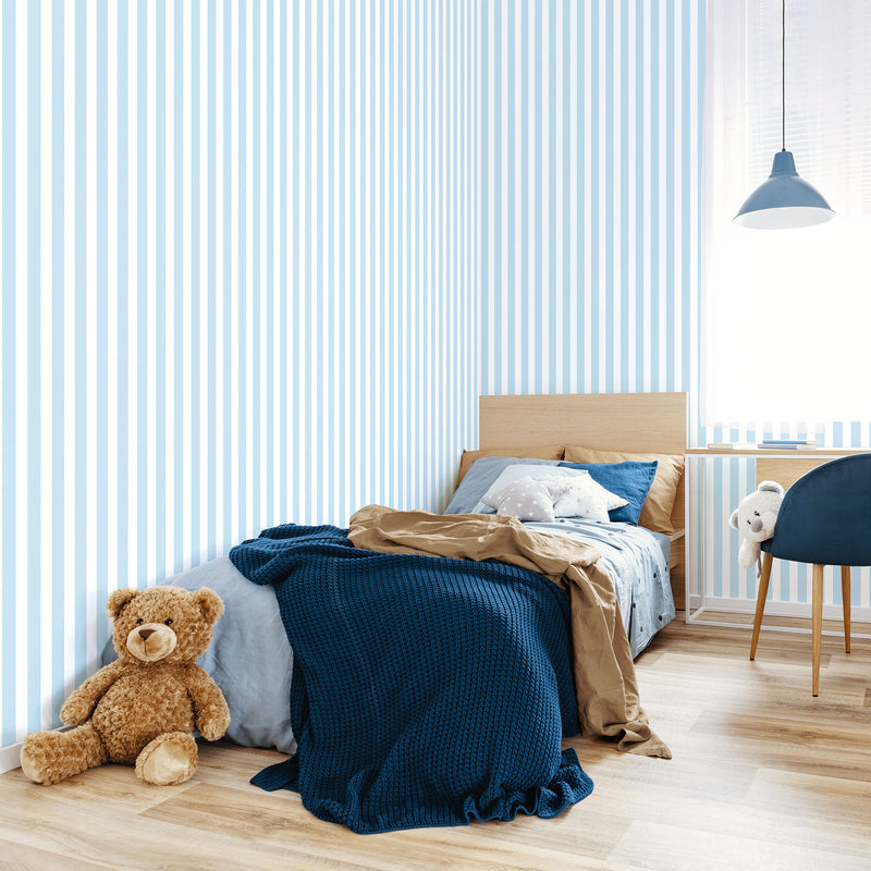 media image for Regency Stripe Sky Blue Wallpaper from the Tiny Tots 2 Collection by Galerie Wallcoverings 242