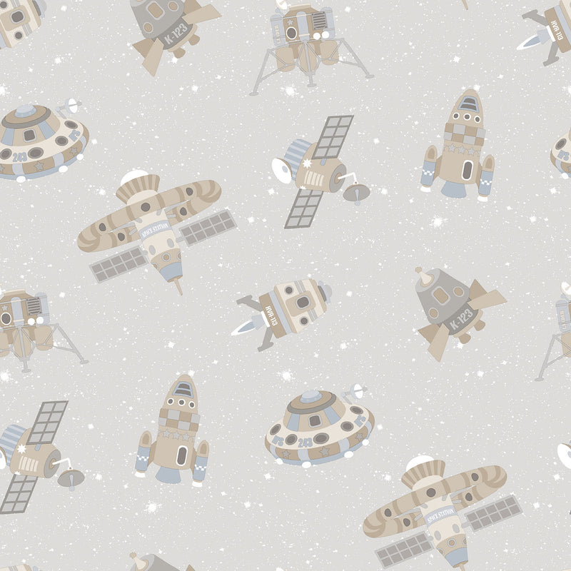 media image for Spaceships Greige/Glitter Wallpaper from the Tiny Tots 2 Collection by Galerie Wallcoverings 213