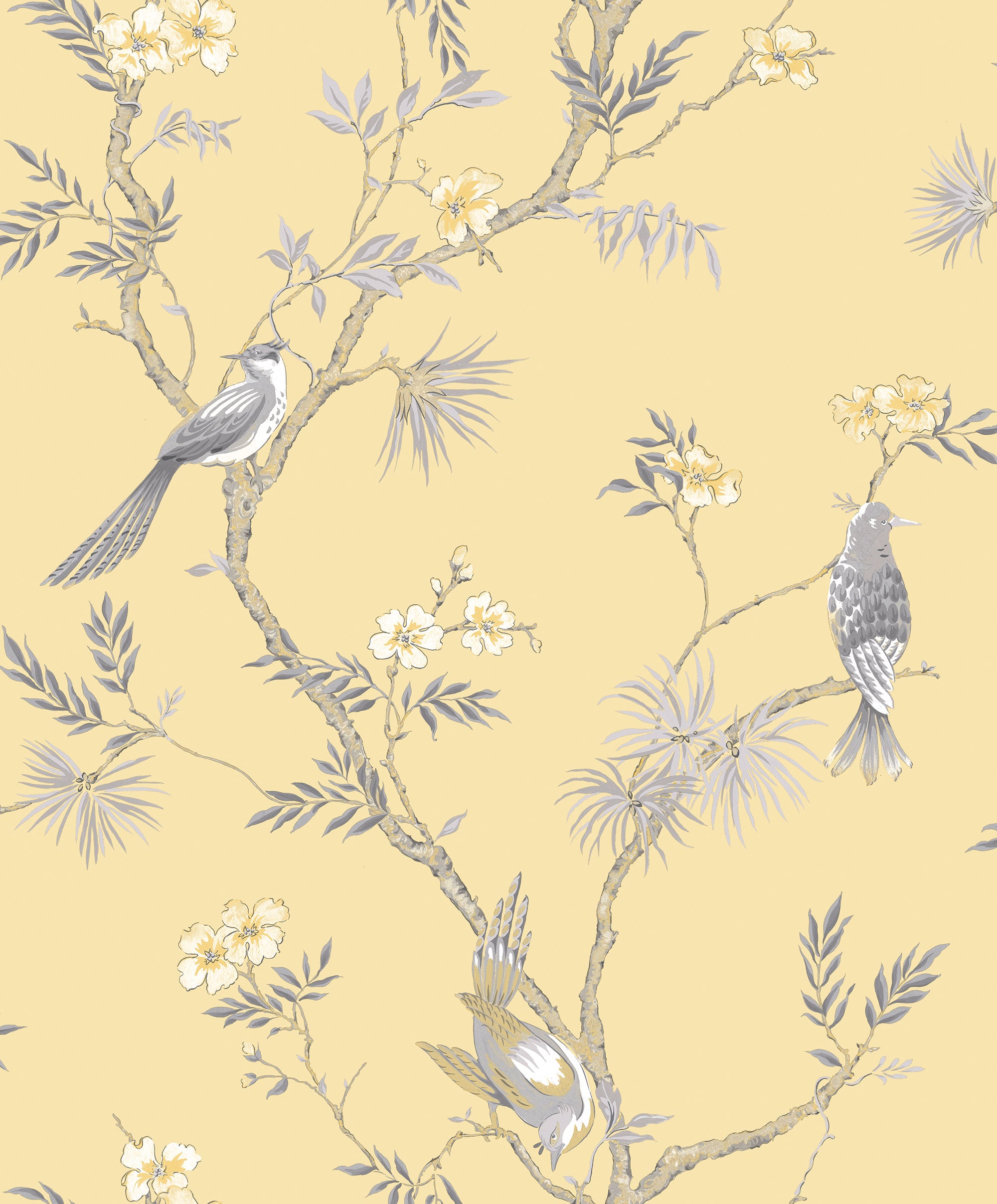 Shop Sample Classic Bird Trail Yellow Wallpaper from the Secret Garden ...