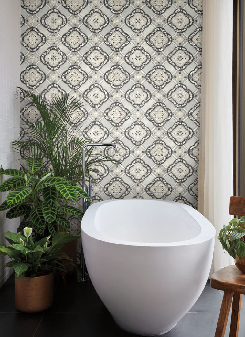 media image for Garden Trellis Onyx Wallpaper from the Greenhouse Collection by York Wallcoverings 239