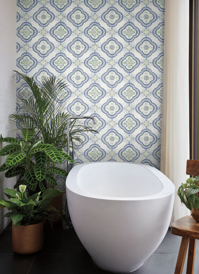 product image for Garden Trellis Cobalt Wallpaper from the Greenhouse Collection by York Wallcoverings 80