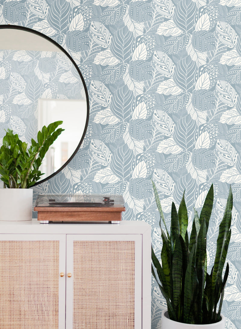 media image for Vinca Smoky Blue Wallpaper from the Greenhouse Collection by York Wallcoverings 279