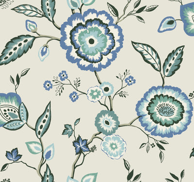 product image for Dahlia Blooms Dove/Cornflower Wallpaper from the Greenhouse Collection by York Wallcoverings 25