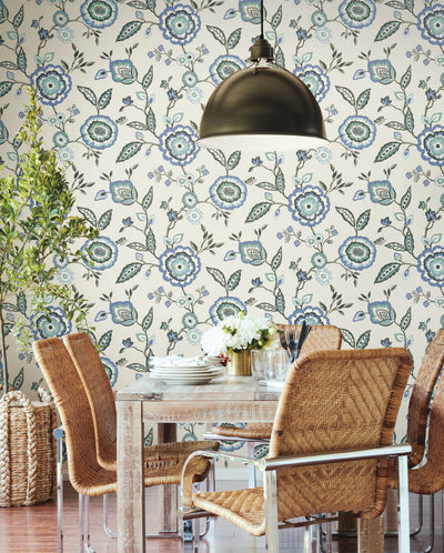 product image for Dahlia Blooms Dove/Cornflower Wallpaper from the Greenhouse Collection by York Wallcoverings 44