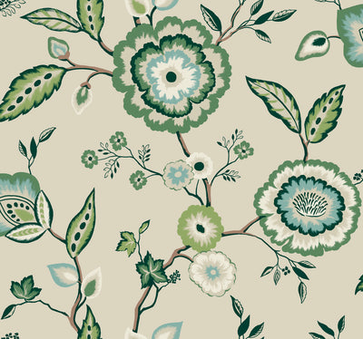 product image for Dahlia Blooms Linen/Jade Wallpaper from the Greenhouse Collection by York Wallcoverings 72