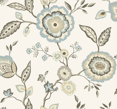 product image of Dahlia Blooms Cotton/Sky Wallpaper from the Greenhouse Collection by York Wallcoverings 54