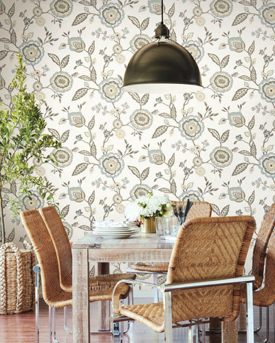 product image for Dahlia Blooms Cotton/Sky Wallpaper from the Greenhouse Collection by York Wallcoverings 21