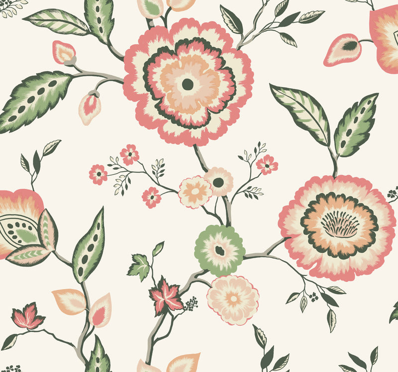 media image for Dahlia Blooms Cotton/Coral Wallpaper from the Greenhouse Collection by York Wallcoverings 243