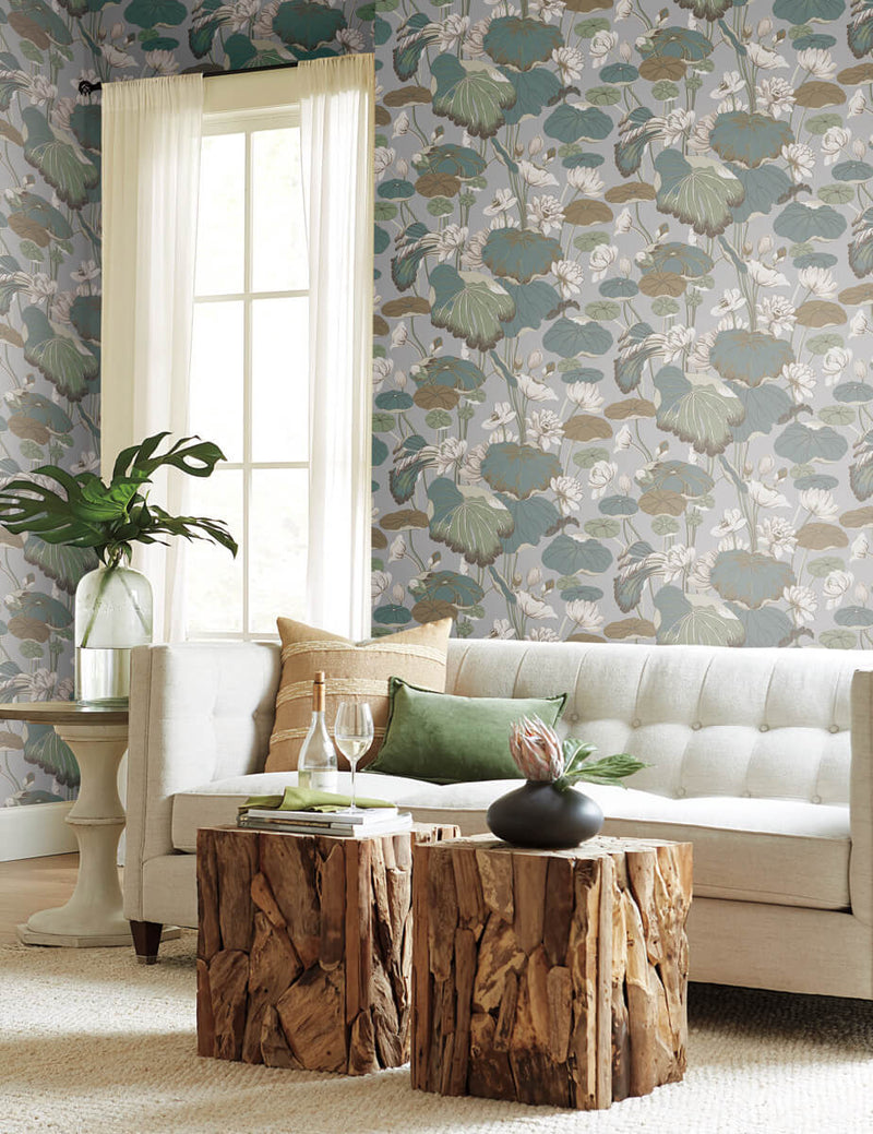 media image for Lotus Pond Heather/Cotton Wallpaper from the Greenhouse Collection by York Wallcoverings 268