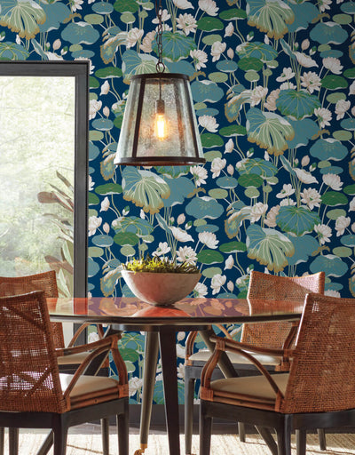 product image for Lotus Pond Indigo/Gold Wallpaper from the Greenhouse Collection by York Wallcoverings 98