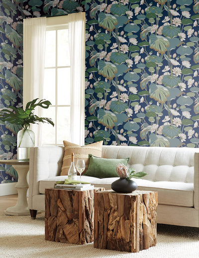 product image for Lotus Pond Indigo/Gold Wallpaper from the Greenhouse Collection by York Wallcoverings 56