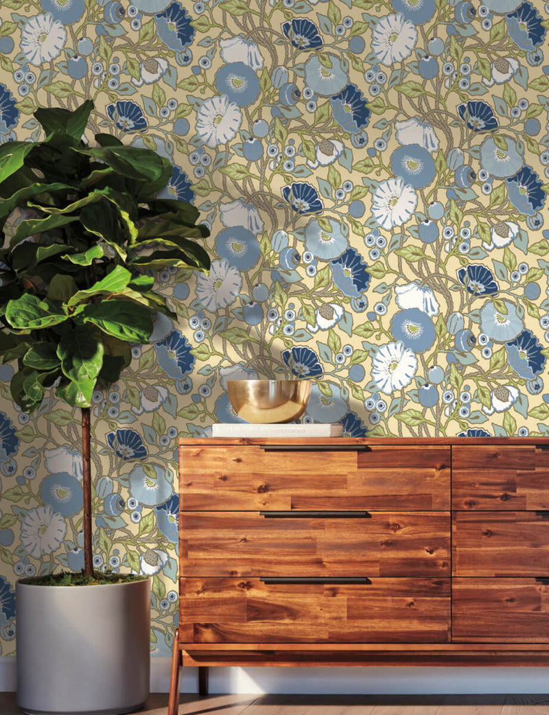 media image for Vincent Poppies Sunflower Wallpaper from the Greenhouse Collection by York Wallcoverings 264