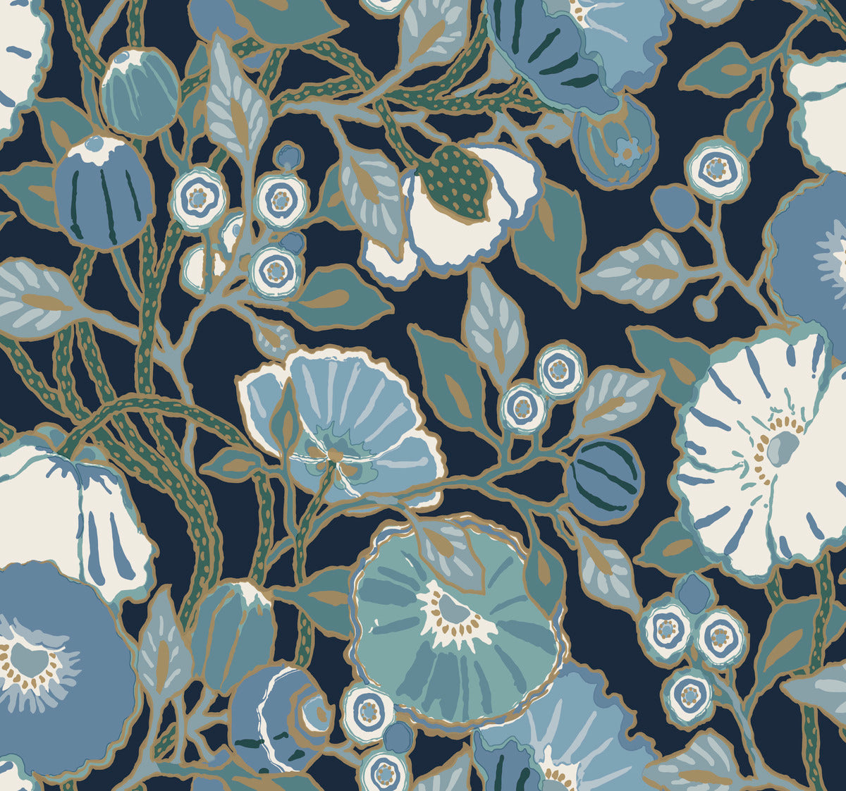 Shop Sample Vincent Poppies Indigo Wallpaper from the Greenhouse ...