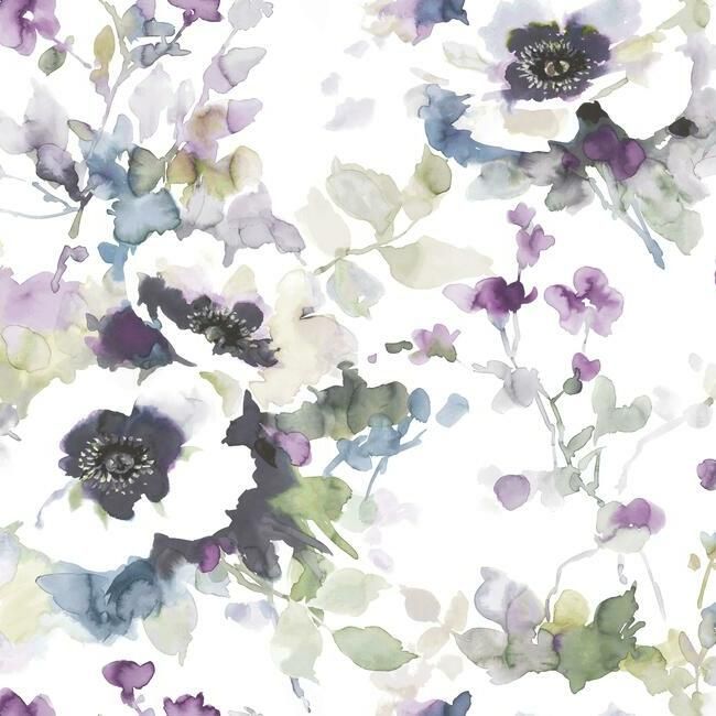 media image for Garden Anemone Peel & Stick Wallpaper in Lilac and Green by York Wallcoverings 291