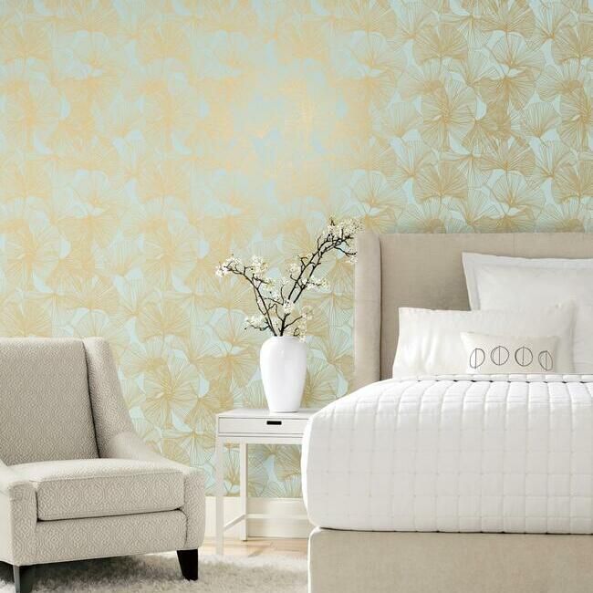 media image for Gingko Leaves Peel & Stick Wallpaper in Green and Gold by RoomMates for York Wallcoverings 210