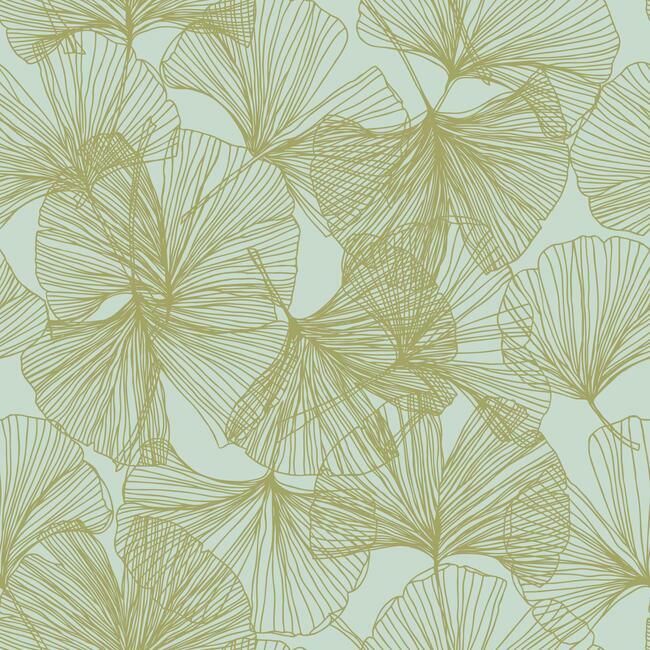 media image for sample gingko leaves peel stick wallpaper in green and gold by roommates for york wallcoverings 1 214