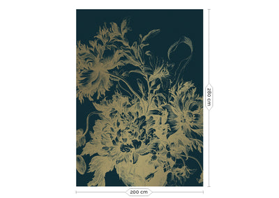 product image for Gold Metallic Wall Mural in Engraved Flowers Blue by Kek Amsterdam 45