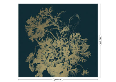 product image for Gold Metallic Wall Mural in Engraved Flowers Blue by Kek Amsterdam 30