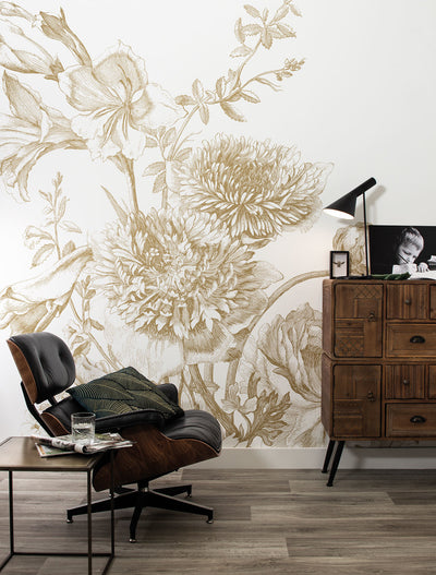 product image of Gold Metallic Wall Mural in Engraved Flowers White by Kek Amsterdam 514